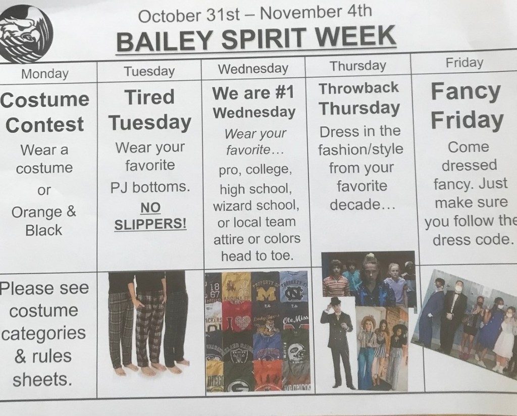 Bailey Spirit Week Schedule 